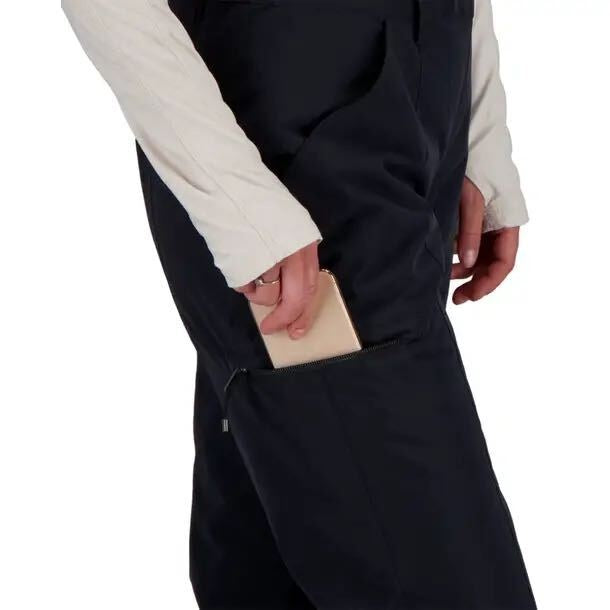 Obermeyer women's insulated ski snow bib overalls in black, size 8, showing the front view with adjustable straps and winter waterproof material.