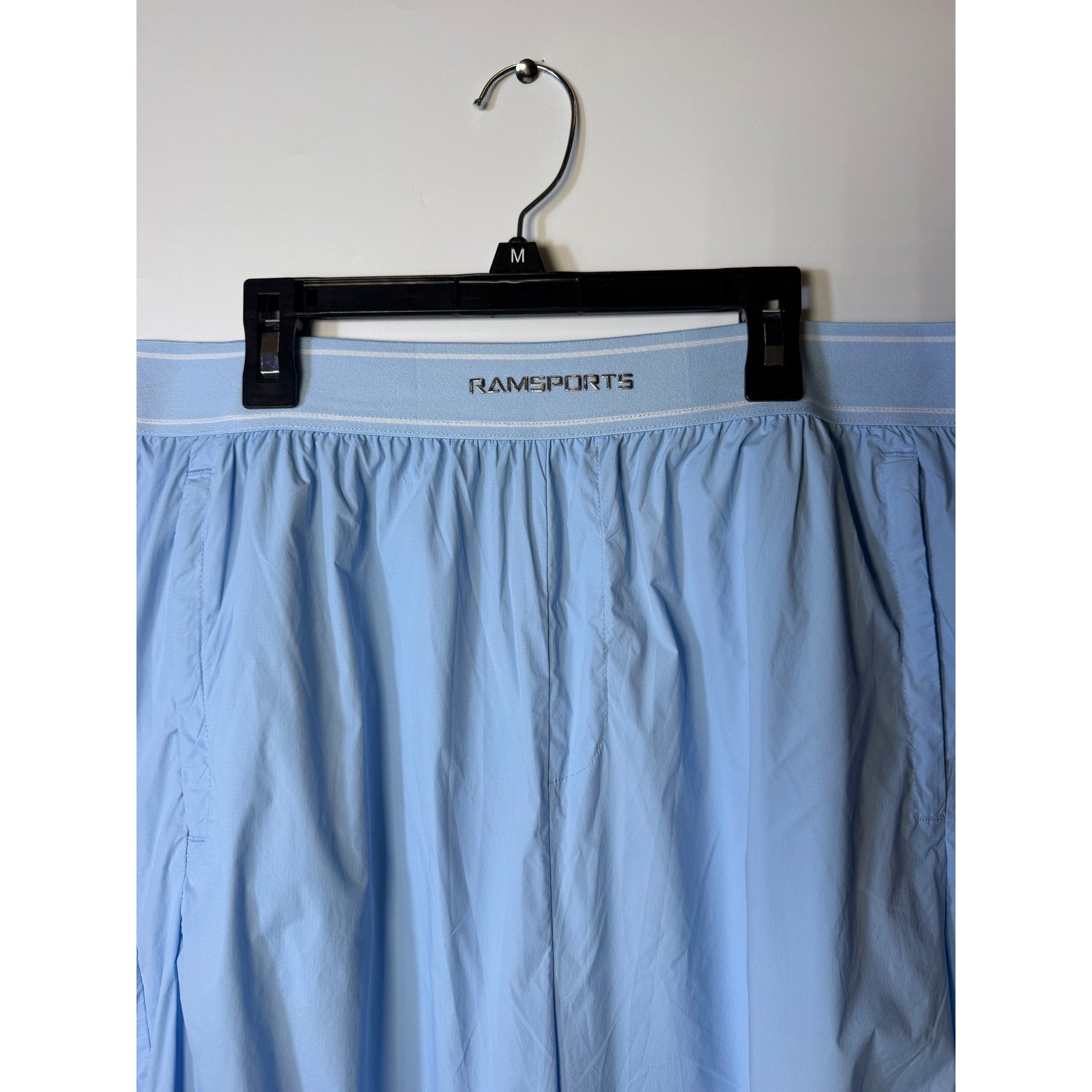 Light blue RAMSPORTS women's wide-leg pull-on pants with relaxed fit and comfortable waistband, size M.
