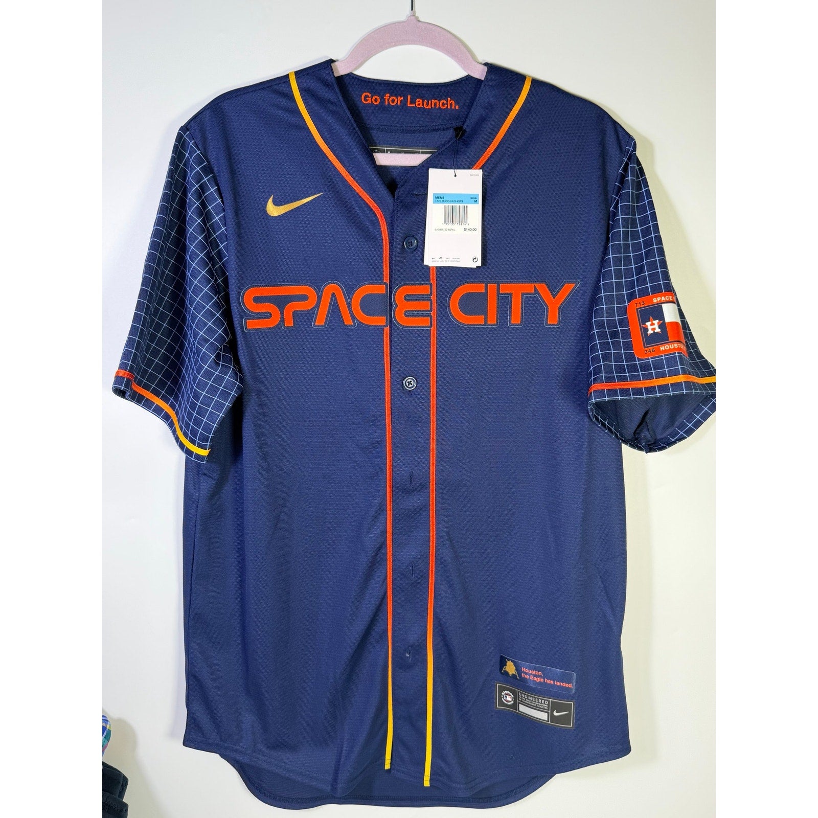 Nike Houston Astros Space City Connect MLB navy jersey for men, size M, featuring team logo and design details.