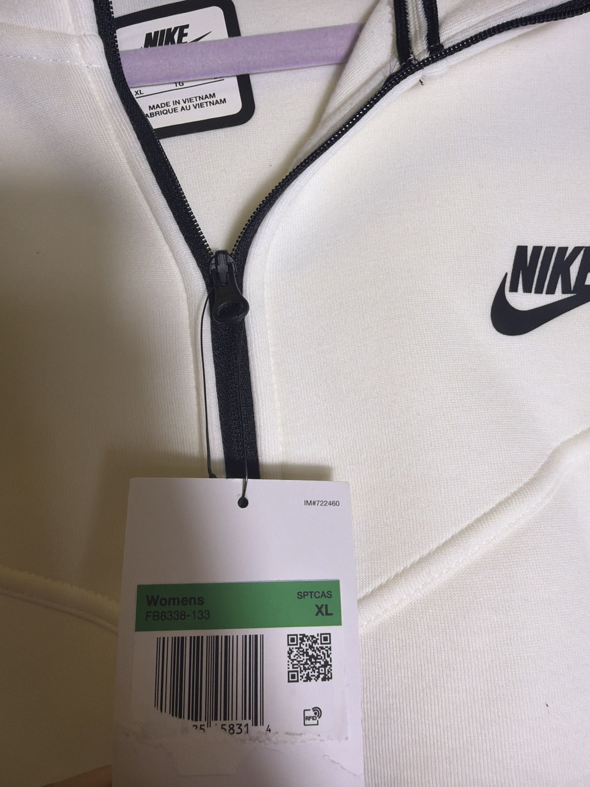 Nike Sportswear Tech Fleece Windrunner women's full-zip hoodie in ivory, size XL, front view showing hoodie and zip closure.