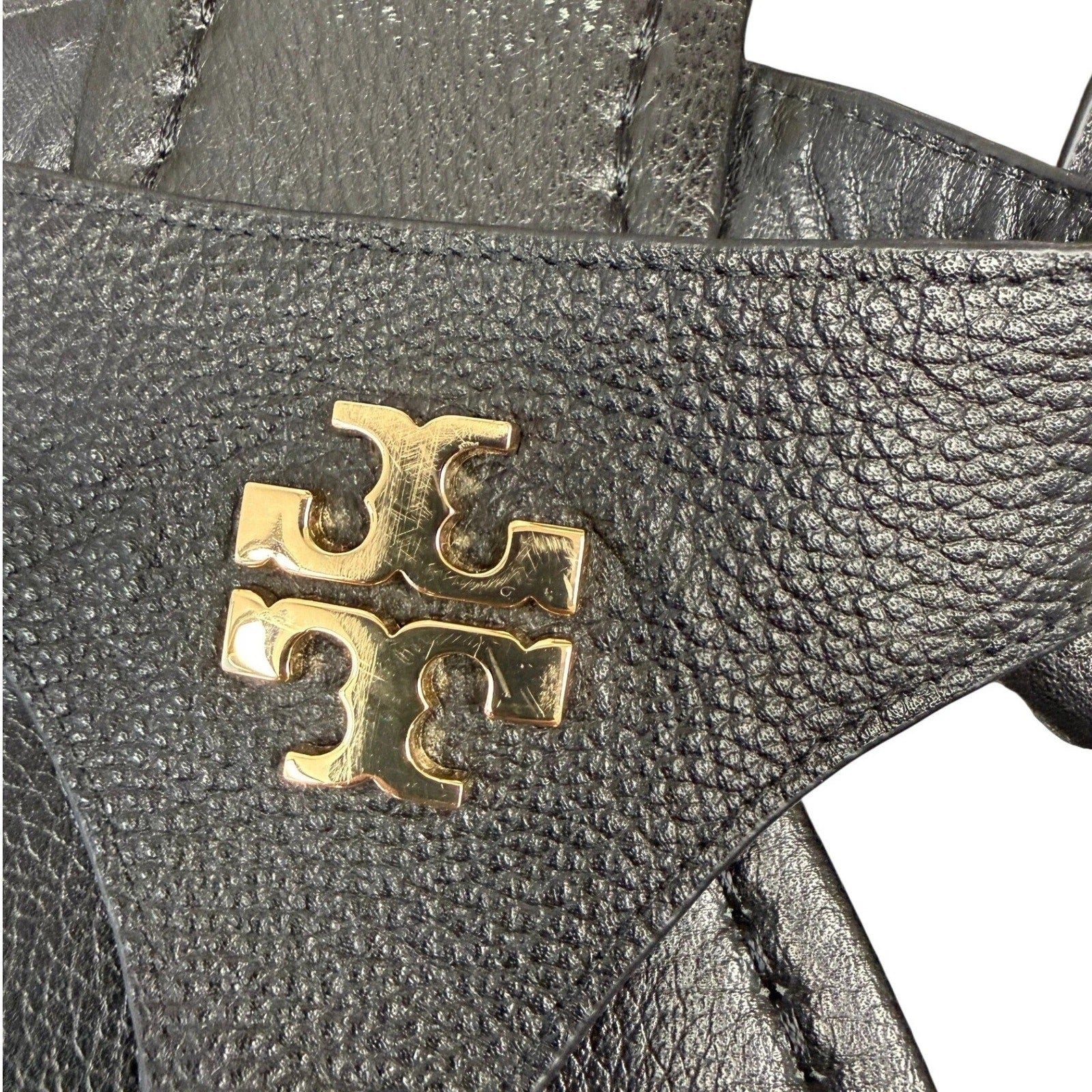 Tory Burch Laura Flat Thong Sandals Leather Black Gold Women's 10.5W