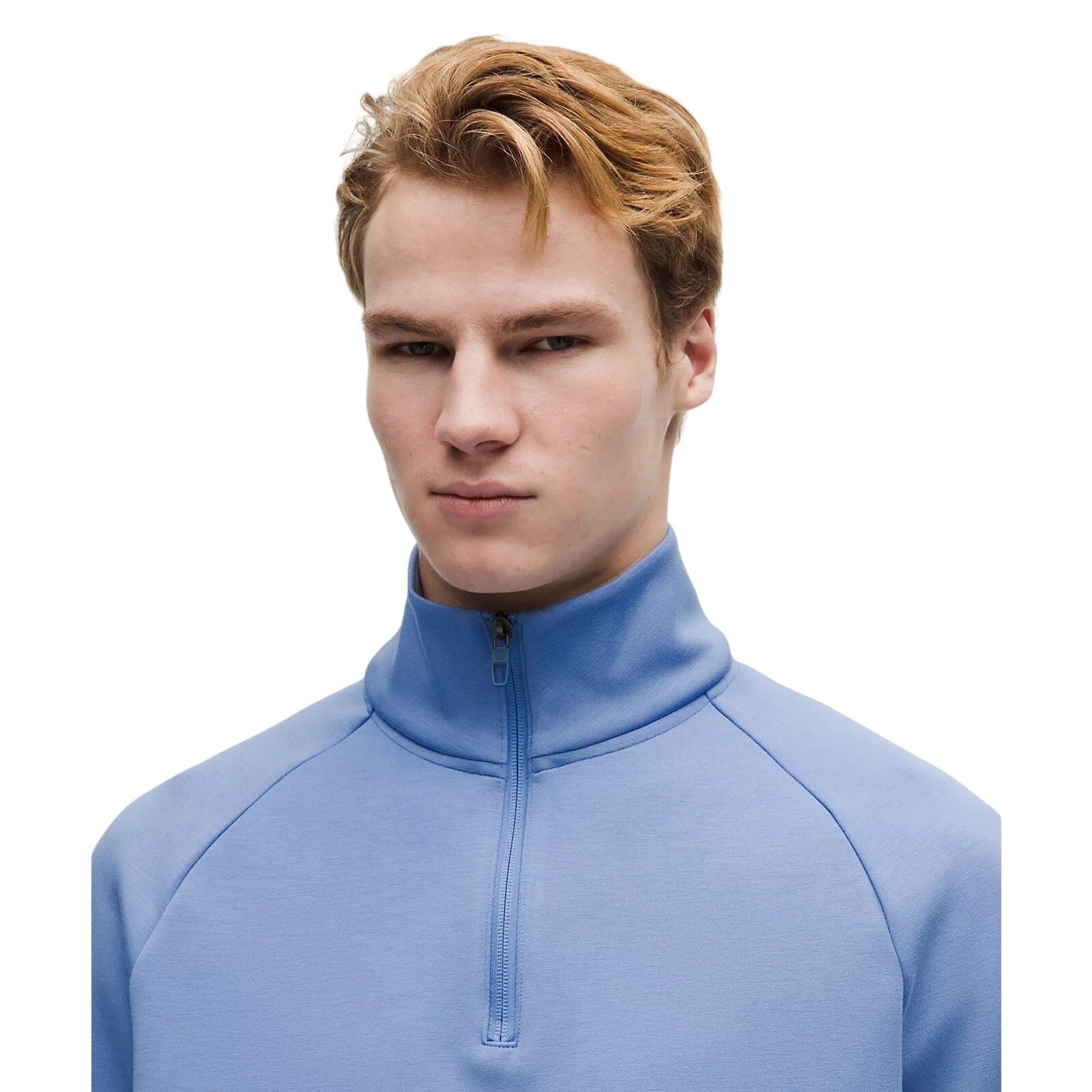 Lululemon men's blue smooth spacer quarter zip sweatshirt in small size, featuring a sleek design and comfortable fit.