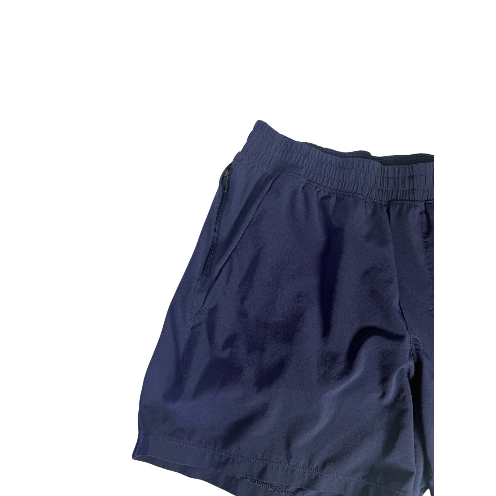 Lululemon men's navy blue athletic running shorts, size M, lightweight and breathable for active wear