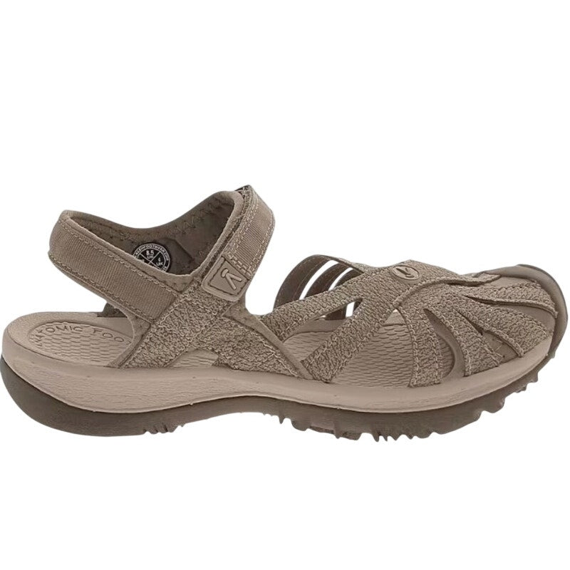 Keen Rose women's outdoor sandals in brindle or shiitake color, size US 10.5, new in box, with open-toe design and adjustable straps.