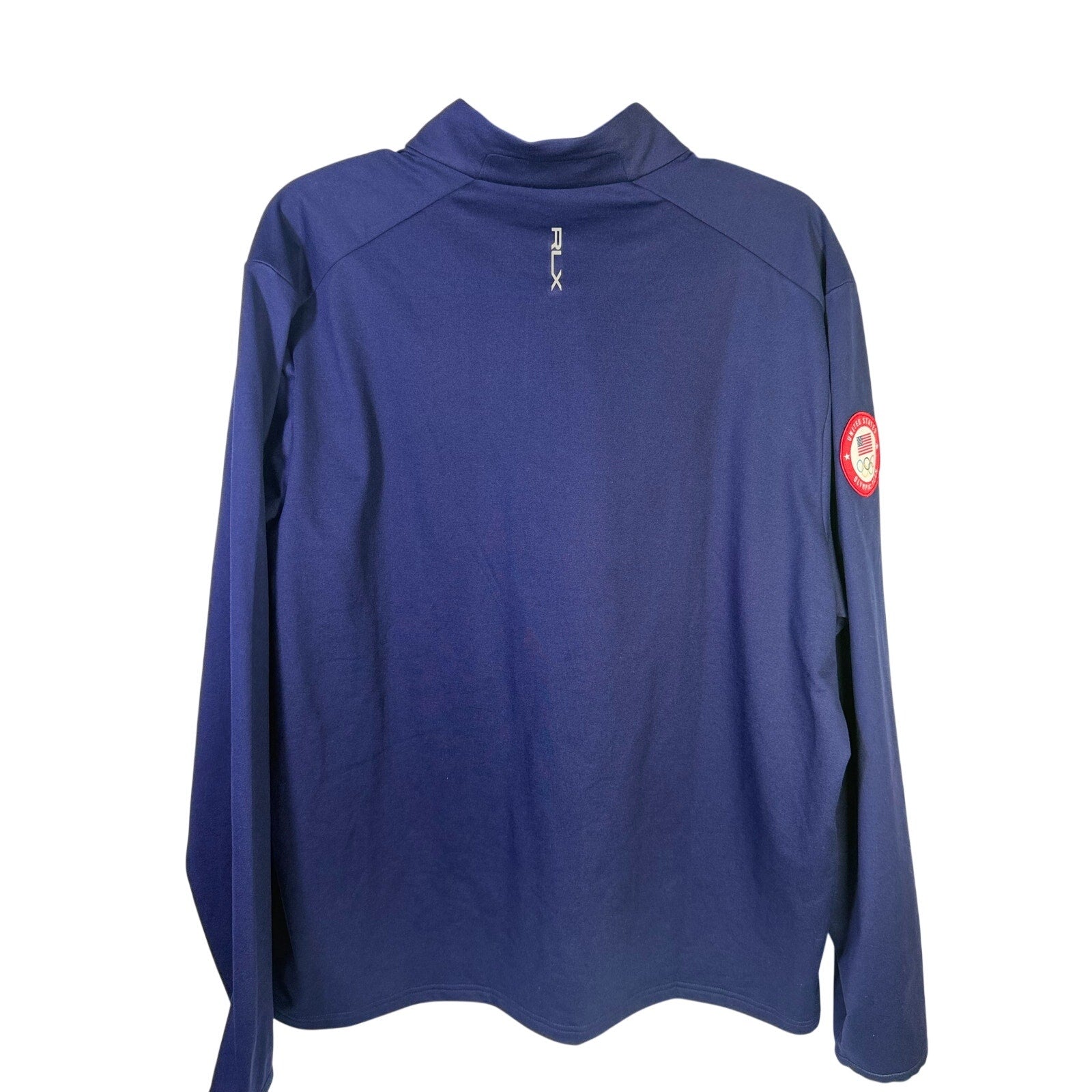 Navy Ralph Lauren RLX Team USA Olympic quarter-zip pullover sweatshirt for men, XXL size, displayed on a hanger.