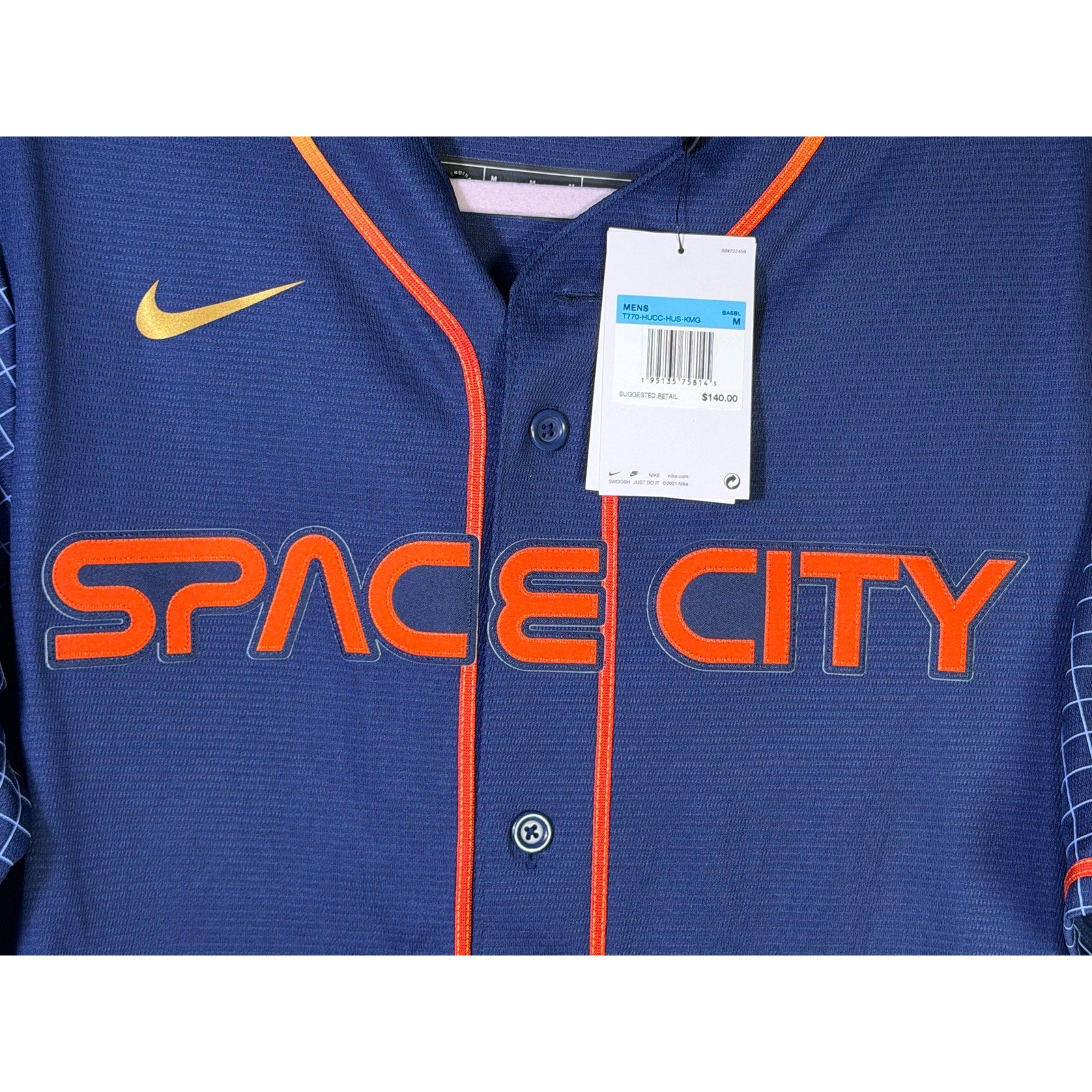 Nike Houston Astros Space City Connect MLB jersey in navy for men, size M, front view showing team logo and jersey details.