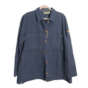 Fjällräven Singi Flannel Overshirt Shacket in dark navy, women's size large, featuring a soft flannel fabric and button-front design.