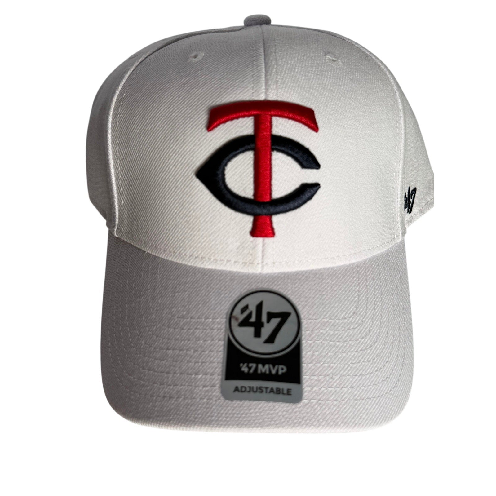 '47 Brand Minnesota Twins white MVP adjustable MLB baseball hat cap, OSFM fit, featuring Twins logo and structured design