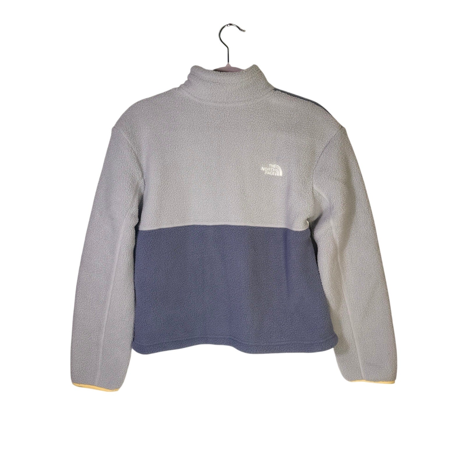 The North Face Women’s Yumiori 1/4 Zip Fleece Pullover in Twilight Galaxy, size S, shown as a cozy, purple and black sweater.