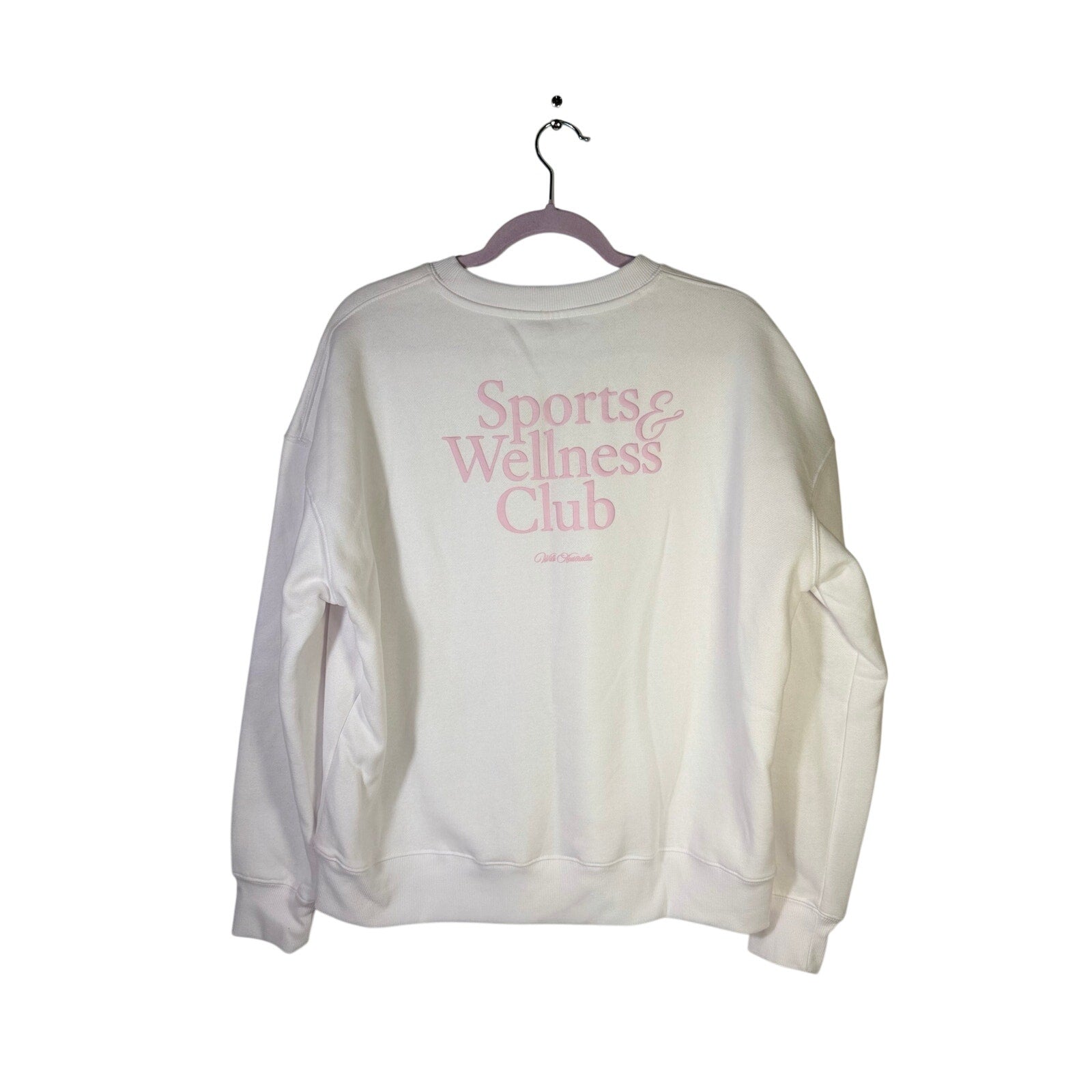 WILO The Label white and pink sports and wellness crewneck sweatshirt, medium size, with a comfortable fit and logo details.