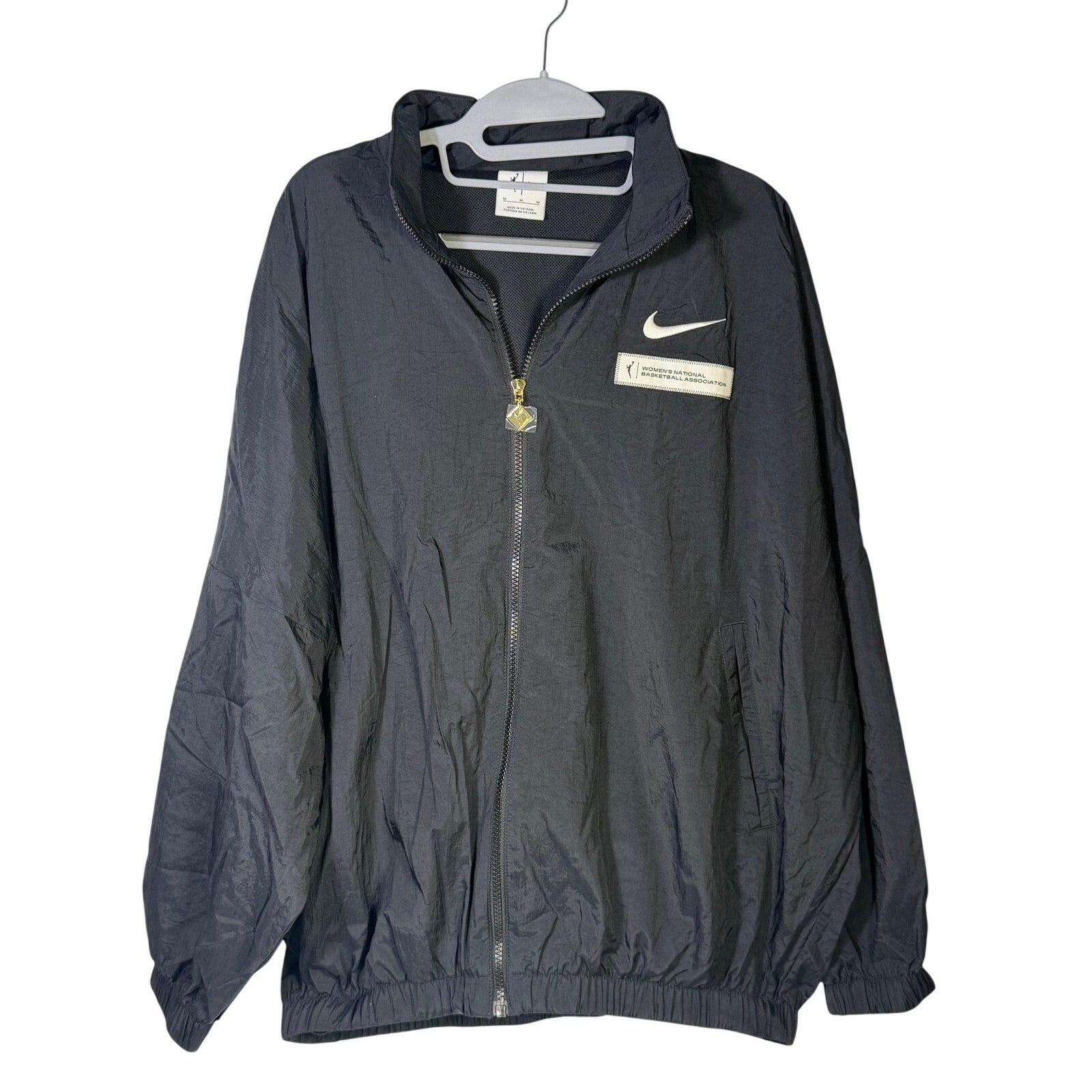 Nike women's WNBA black windbreaker jacket, size M, full zip, mesh-lined, lightweight jacket for women.