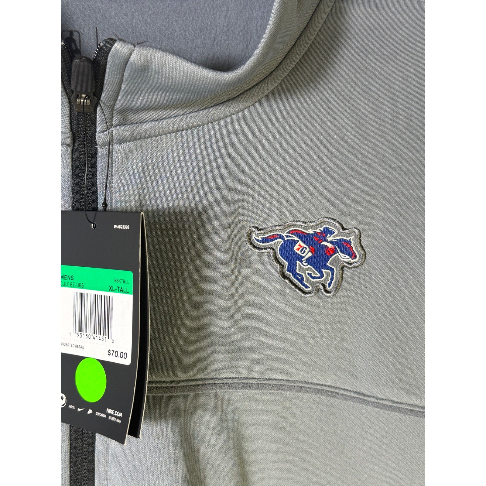 Nike G League team-issued full zip performance jacket in gray, XL Tall, with Nike branding and athletic design.