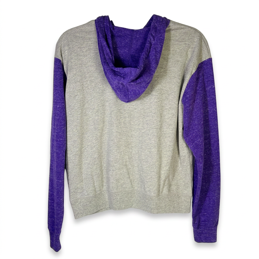 Nike LSU Tigers hoodie in grey and purple, featuring collegiate logo, casual sportswear for LSU fans.