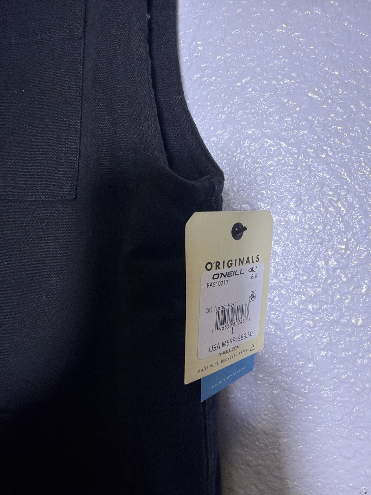 Men's black O'Neill OG Turner Canvas Work Vest, size L, showing front view with sturdy canvas material and work vest design.