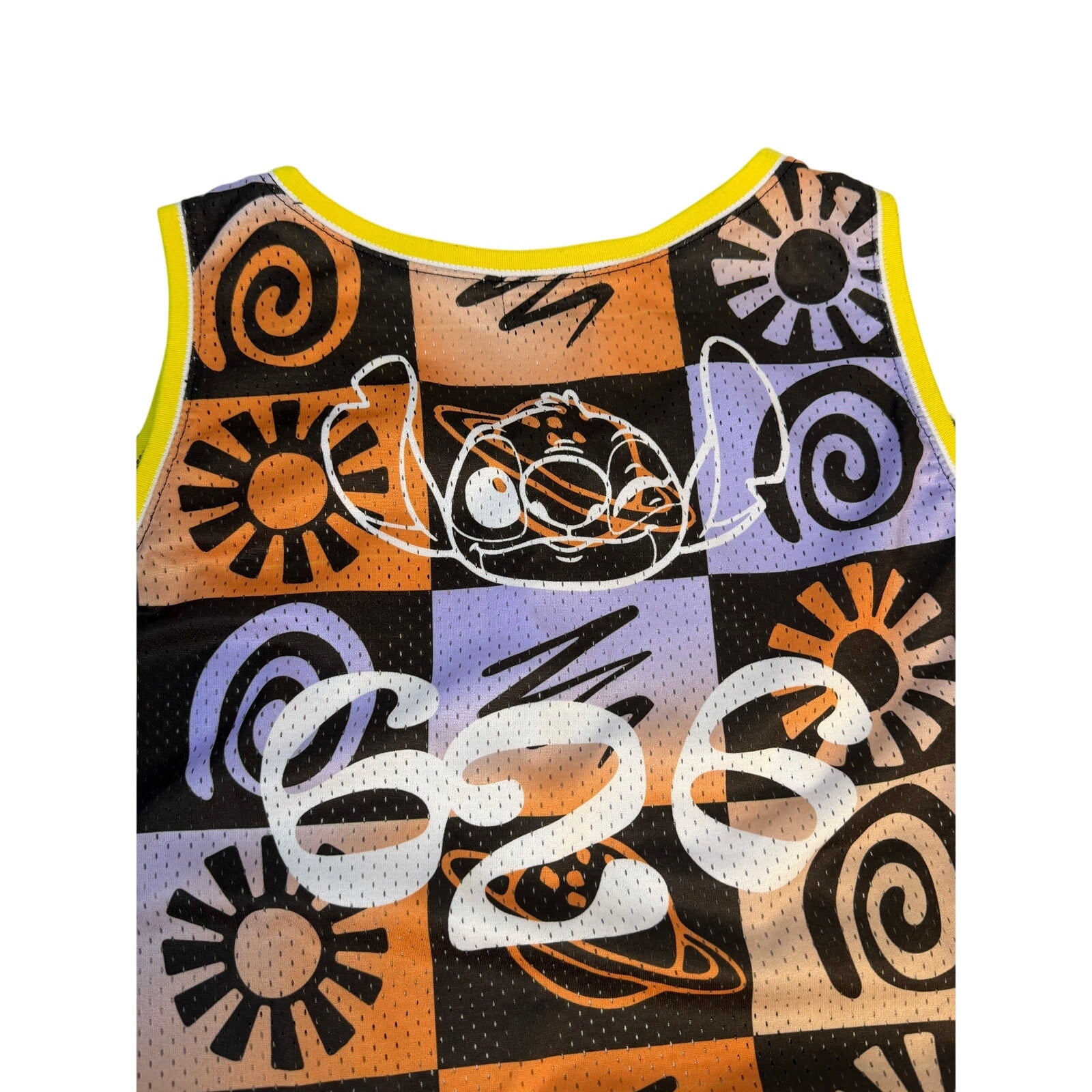 Disney Stitch 626 men's XL mesh tank top with colorful graphic design, sleeveless jersey, lightweight and breathable for casual wear.
