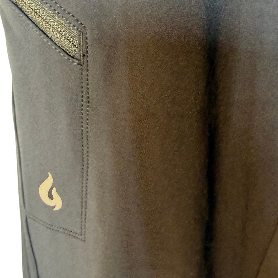 Black Gnara Go There pants for women, size 00, featuring a GoFly zipper detail, shown laid flat with pockets and waistband.