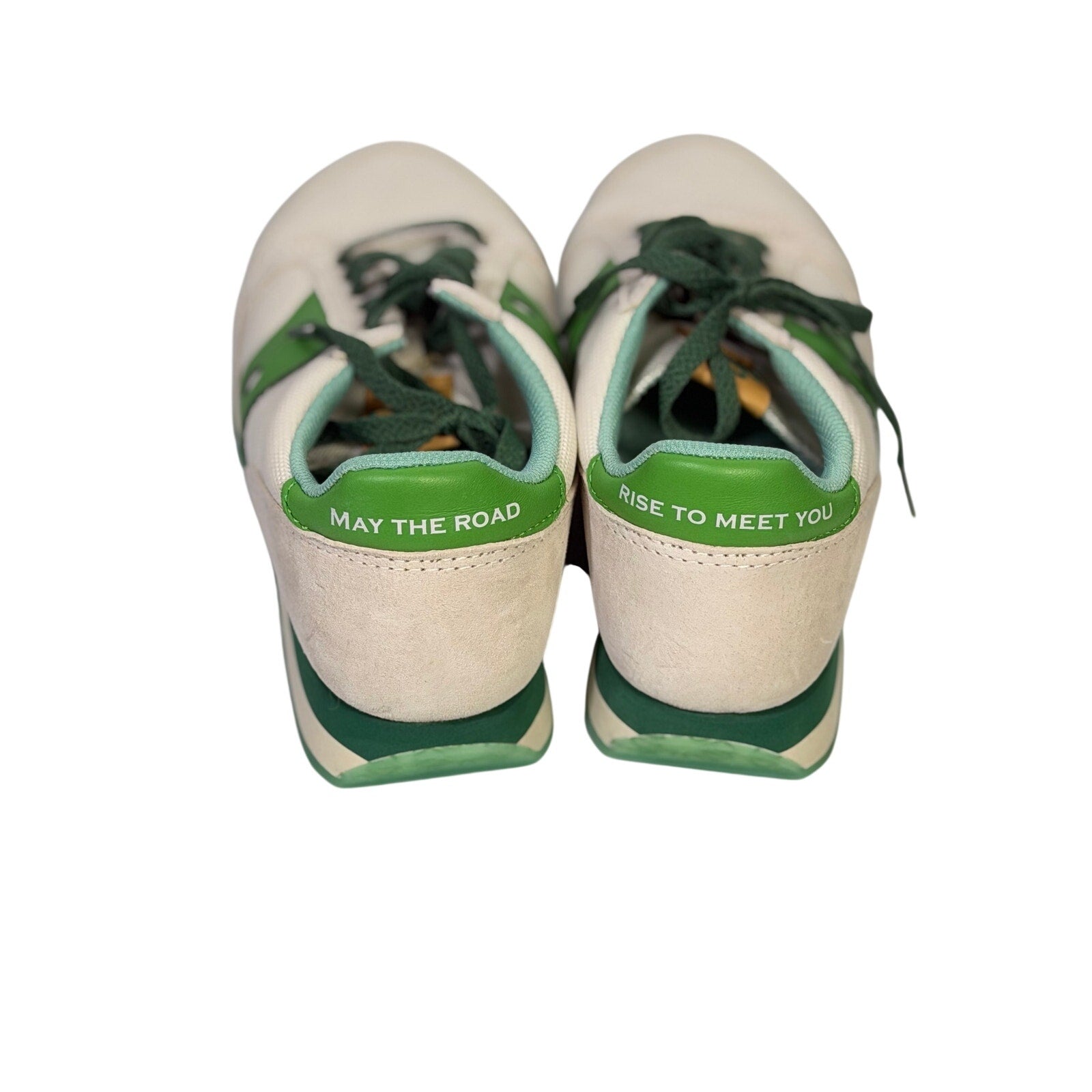 Pre-owned Saucony Jazz Triple women's athletic sneakers in white and green, size 7.5, featuring a platform design.