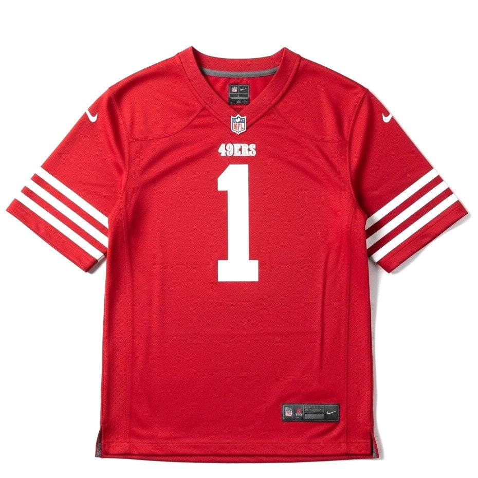 Nike San Francisco 49ers Deebo Samuel youth jersey size L, featuring team logo and player number 1 on the front.
