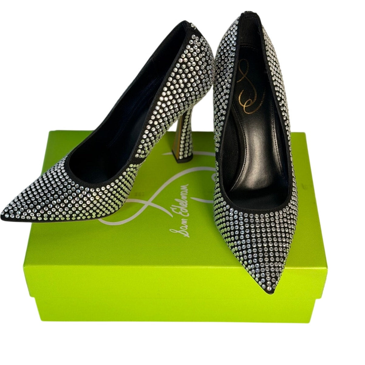 Jessica Simpson Antonia black crystal pumps with rhinestones, pointed toe, women's size 7.5M, elegant and stylish footwear.