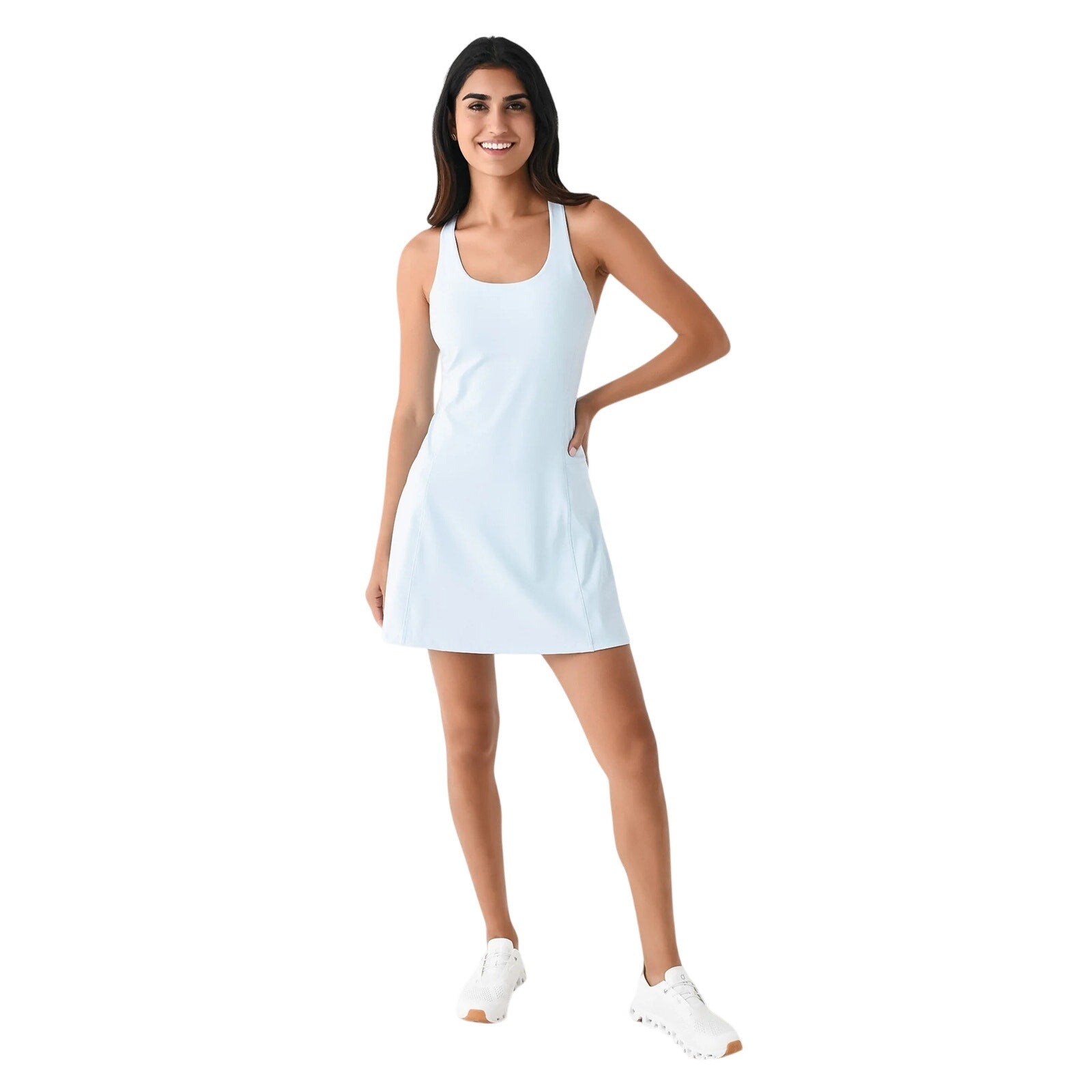 Greyson Clothiers Greyson Rally Dress in Mineral Mist, women's XL athletic golf dress, front view with sporty design