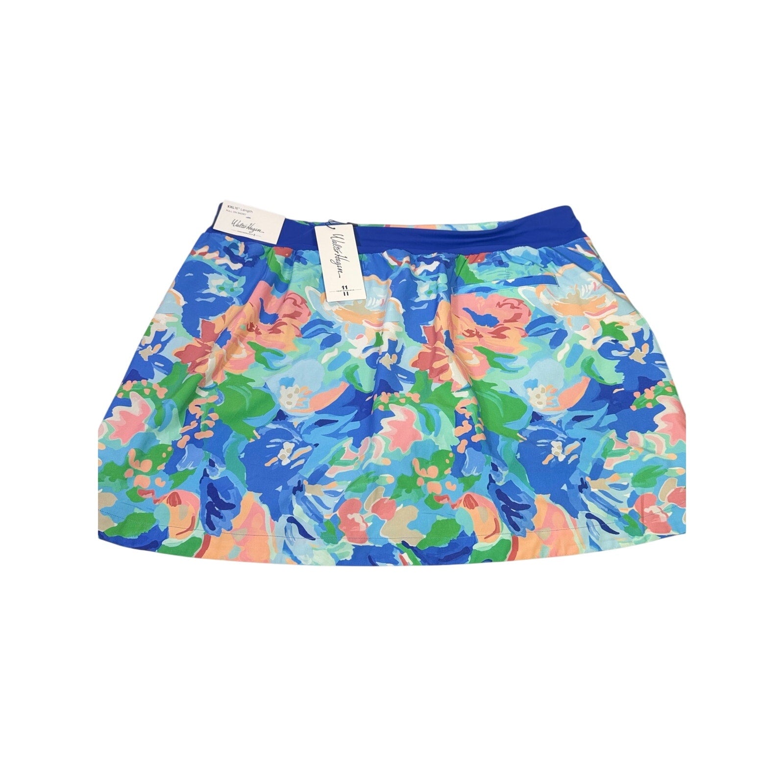 Walter Hagen women's floral pull-on golf skort in size 2XL, 16-inch length, new with tags, featuring a stylish floral pattern.