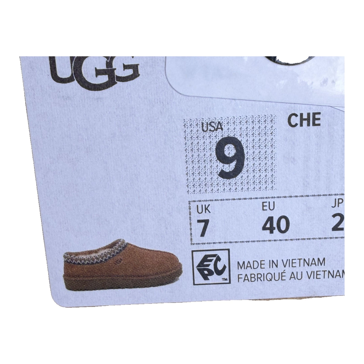 UGG Tasman Slippers 5955 in chestnut for women, size 9, showing plush interior and cozy exterior in a new box.