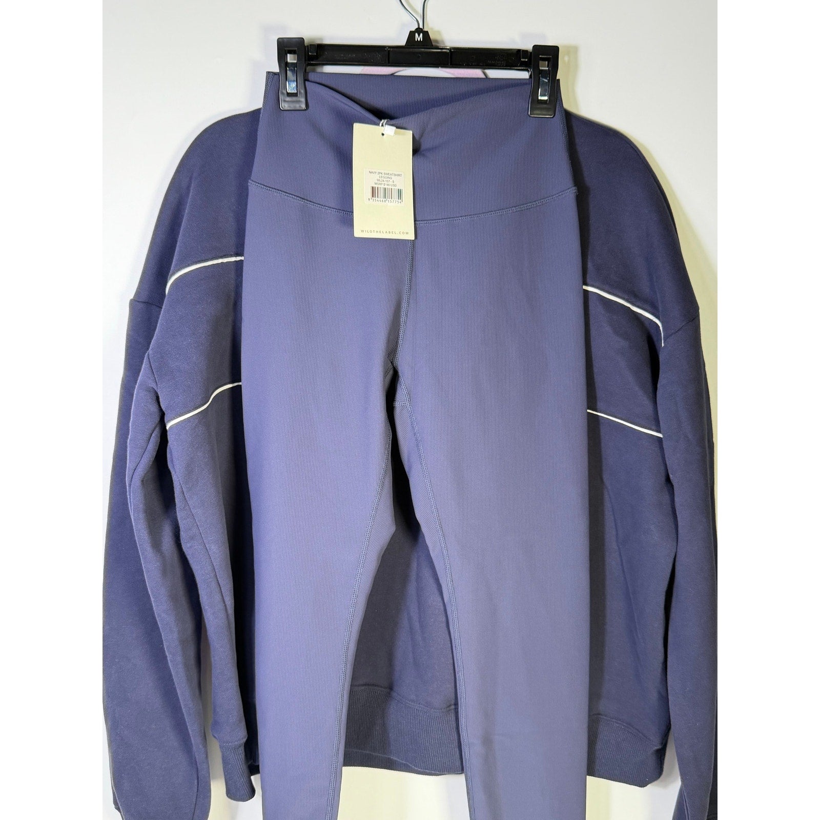 Wilo women's navy 2-piece sweatshirt and leggings set, size S, featuring comfortable fabric and casual style.