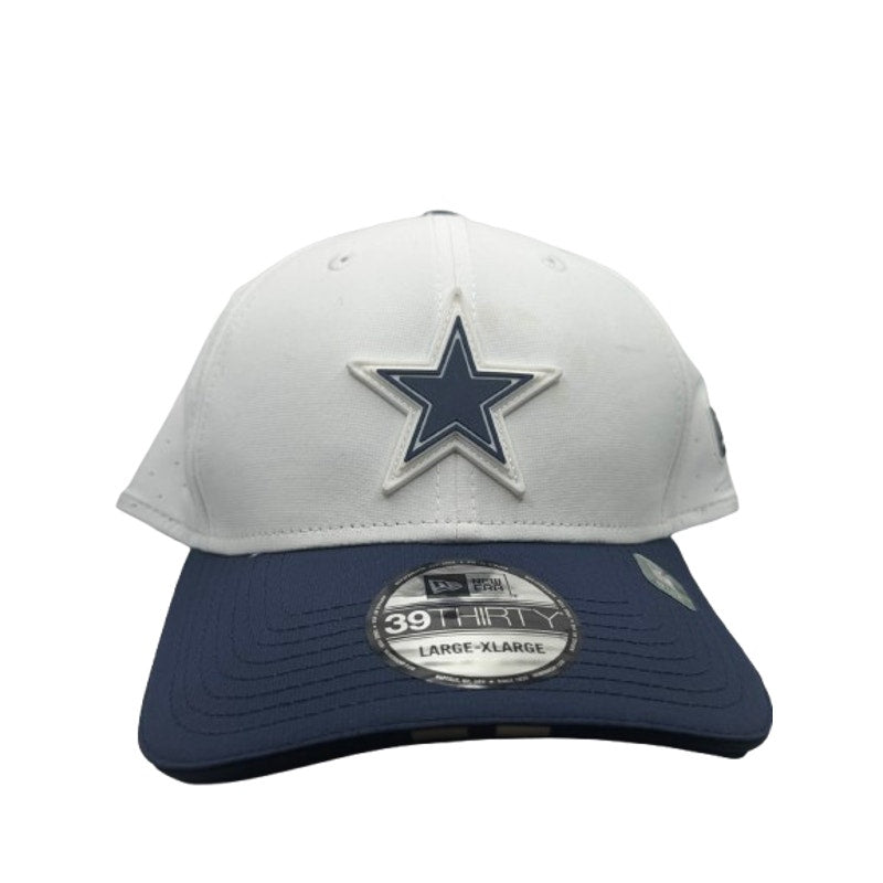 New Era Dallas Cowboys NFL 39THIRTY hat in white and navy, large-XL size, brand new with structured cap and curved brim.