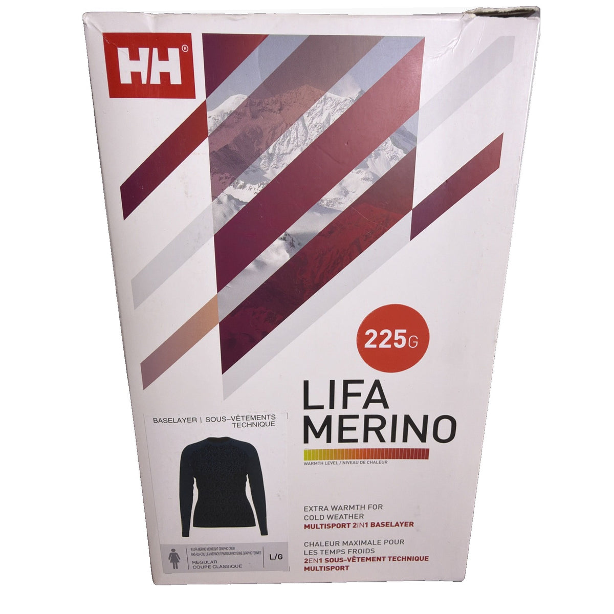 Helly Hansen women's Lifa Merino midweight graphic crew base layer shirt in navy leopard print, size L, new with tags.