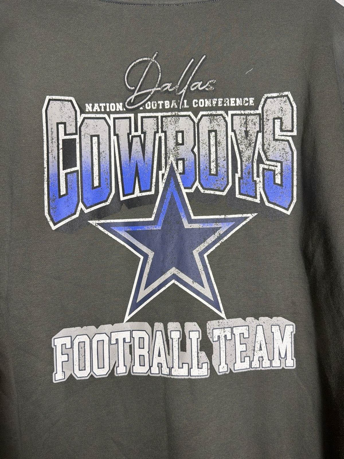 Unisex Olive Gray Dallas Cowboys NFL crewneck sweatshirt with team logo, comfortable fit, and casual style.