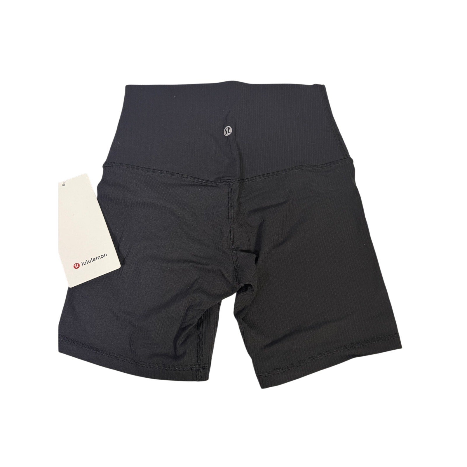 Black Lululemon Align Ribbed High-Rise Shorts 6-inch inseam, women's size 4, with ribbed fabric and high-rise waist.