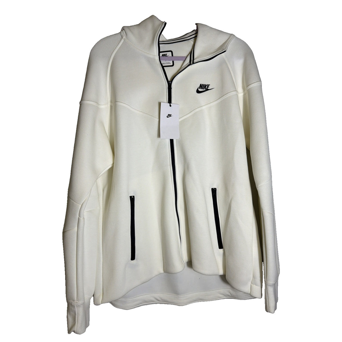 Nike Sportswear Tech Fleece Windrunner women's full-zip hoodie in ivory, size XL, showing front view with zip closure and hoodie.
