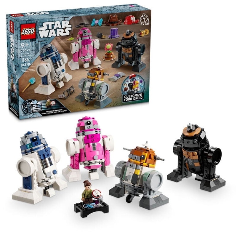 Lego Star Wars Droid Builder building set with 1186 pieces, featuring detailed droid and spaceship models for creative play.