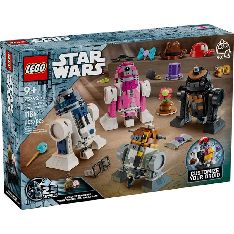 Lego Star Wars Creative Play Droid Builder building set with 1186 pieces, featuring detailed LEGO droid models and accessories.