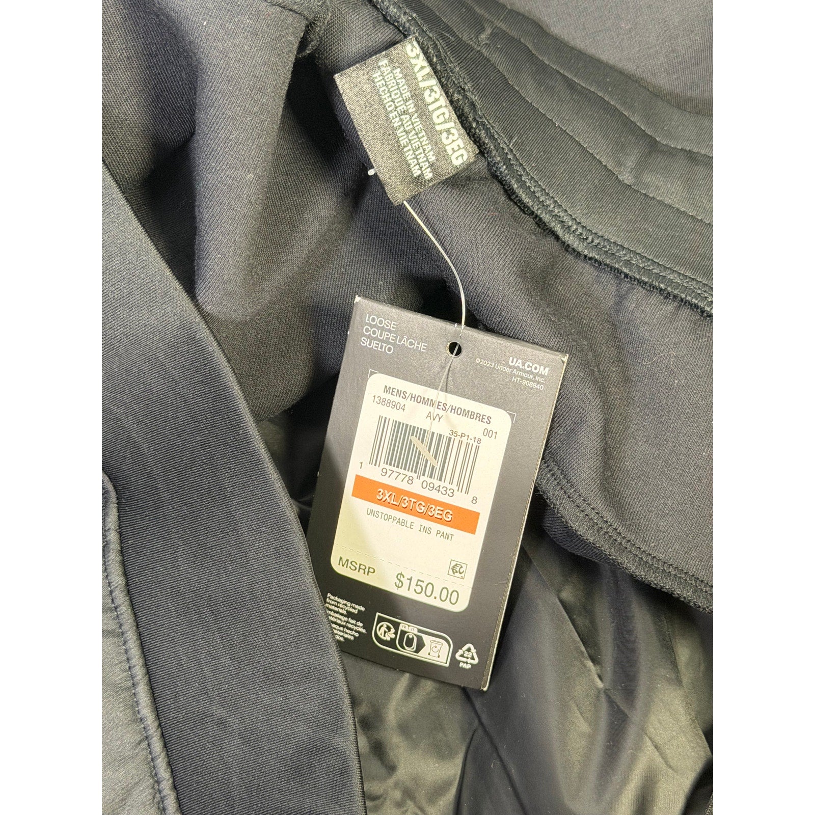 Under Armour Unstoppable insulated men's jogger pants in black, 3XL, loose fit, suitable for cold weather.