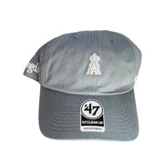 Gray adjustable MLB Los Angeles Angels baseball cap by '47 Brand, featuring classic design and structured fit.