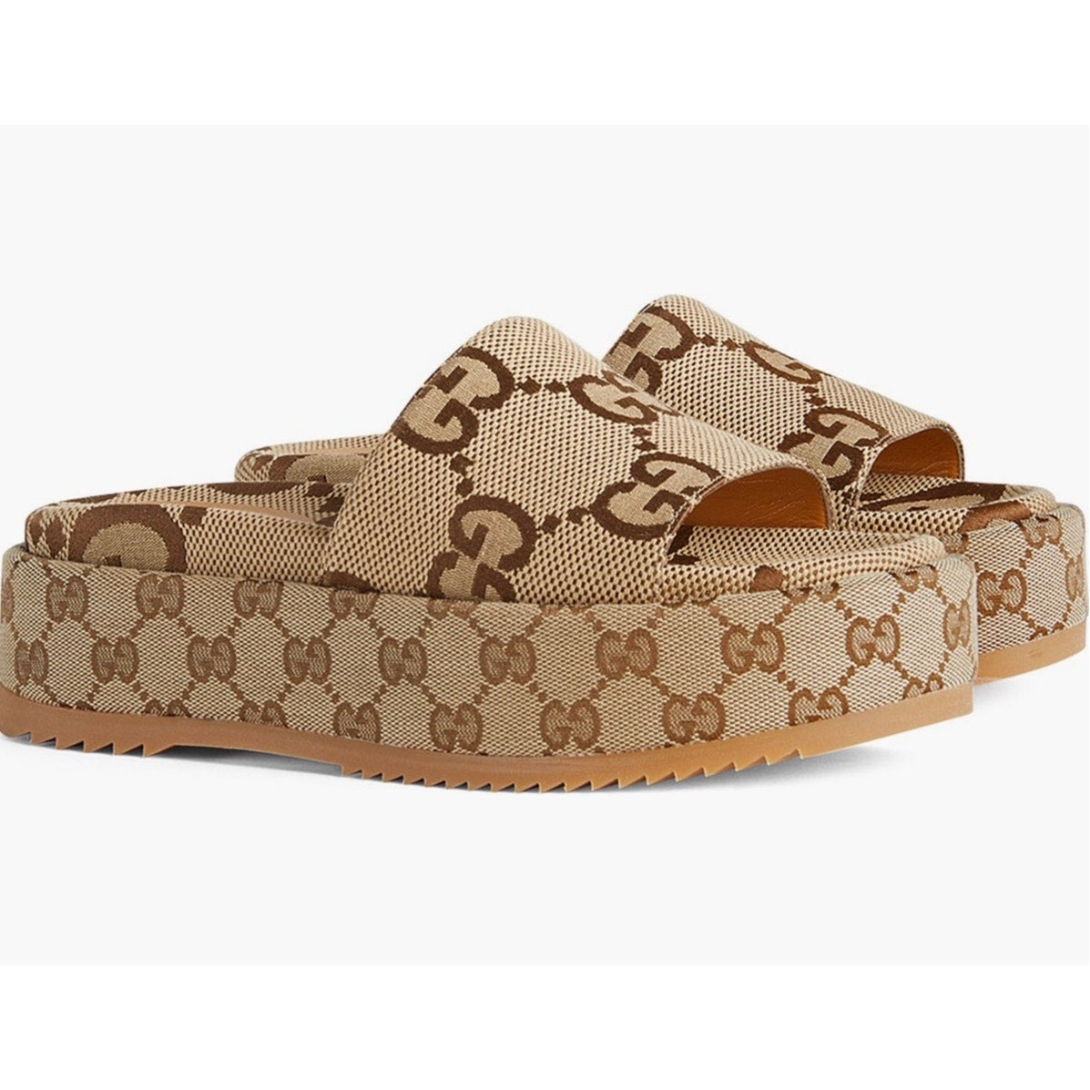 Gucci GG Logo Platform Slide Sandals – Beige/Brown – Women’s Size 8.5 (NIB)