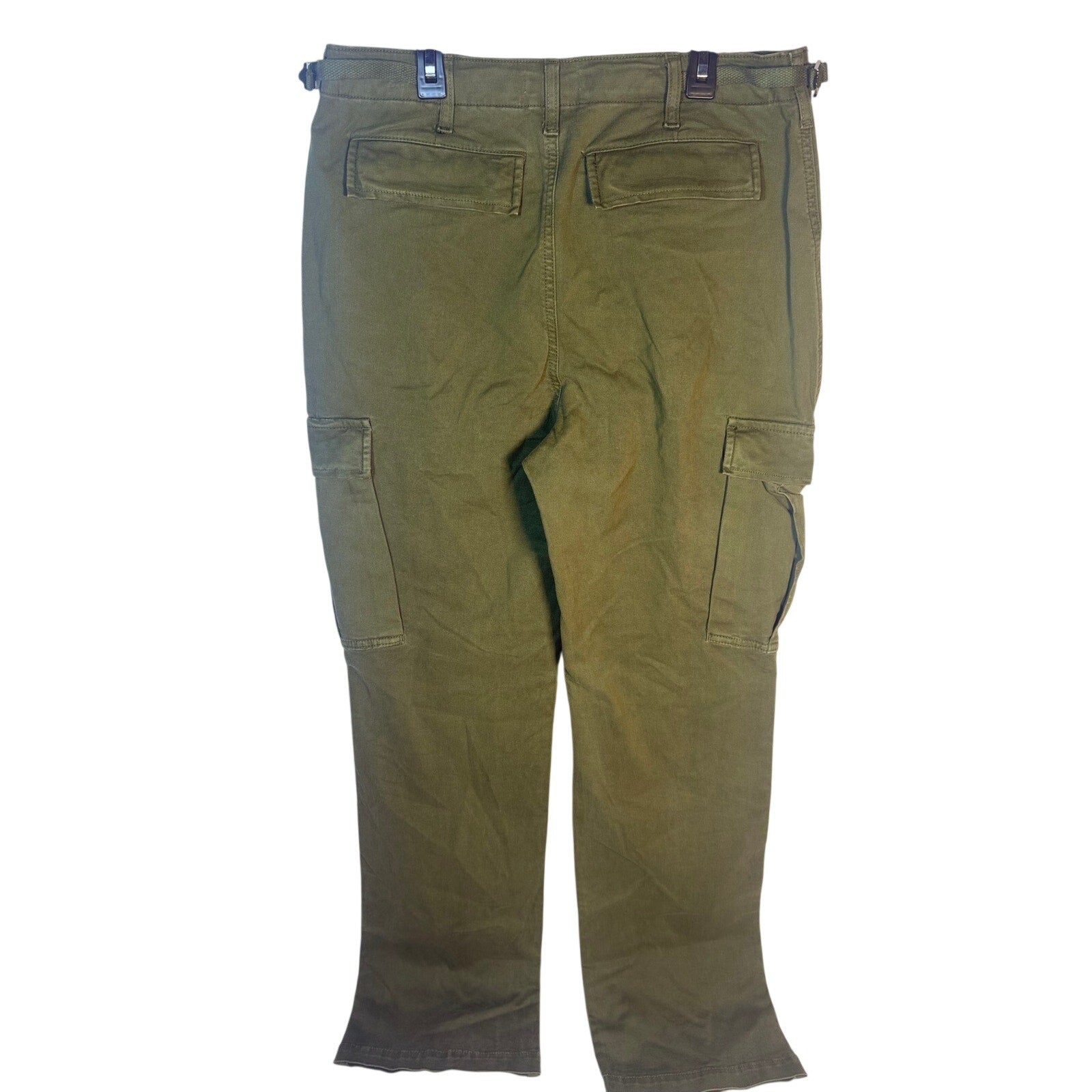 Olive green Good American cargo pants in size 8, featuring a relaxed fit and multiple pockets, new with tags.