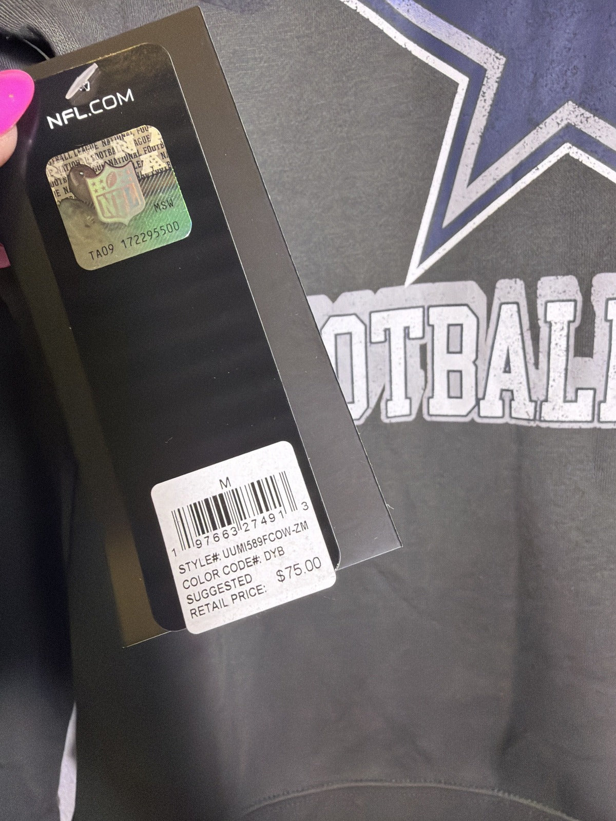 Unisex Dallas Cowboys NFL crewneck sweatshirt in olive gray, featuring team logo and ribbed cuffs, new with tags.
