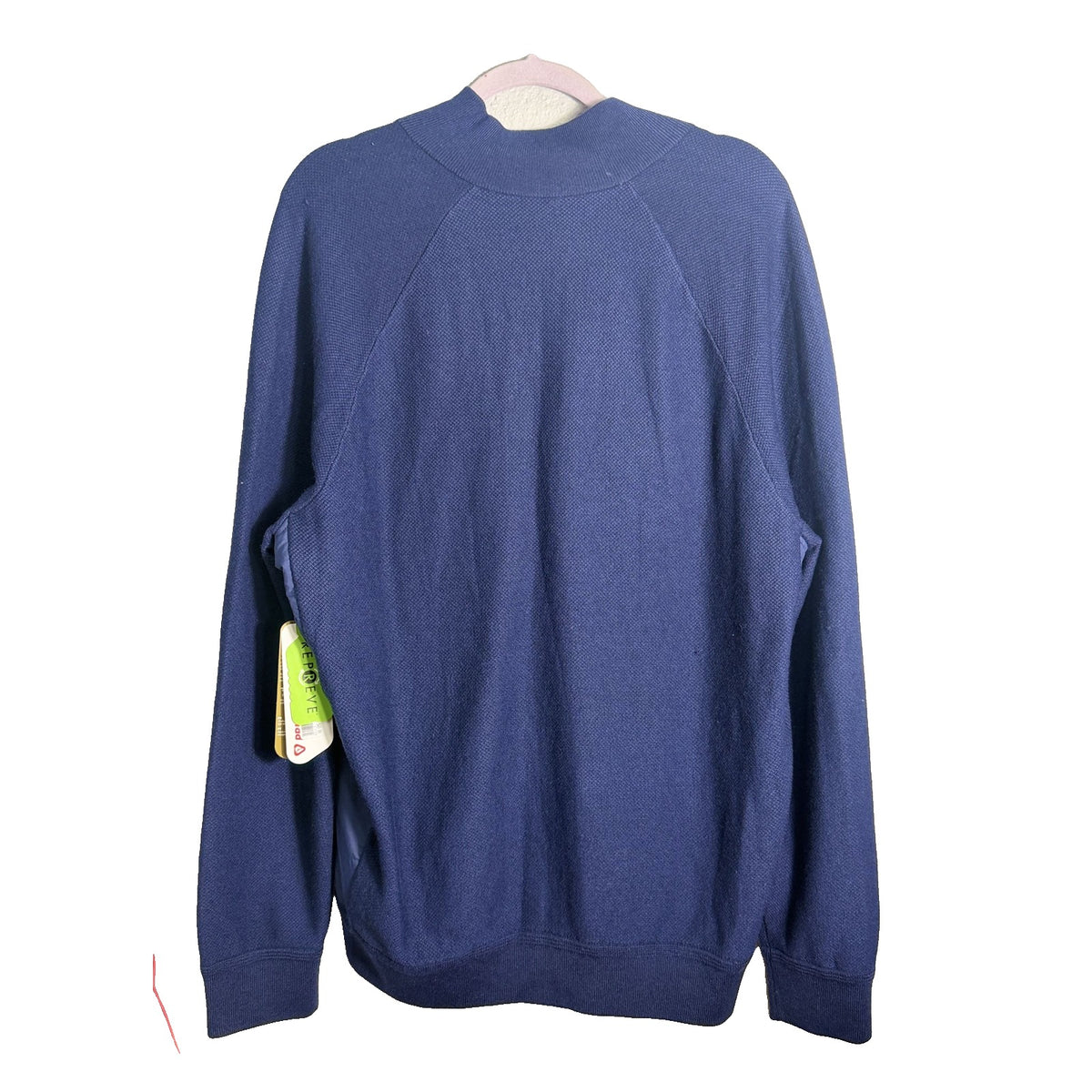 Navy Ralph Lauren RLX hybrid full-zip men's knit sweater jacket, size XL, showing front view with collar and zipper detail