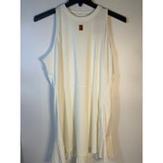 NikeCourt Dri-FIT tennis dress for women in white, sleeveless design, size XL, shown on a hanger.