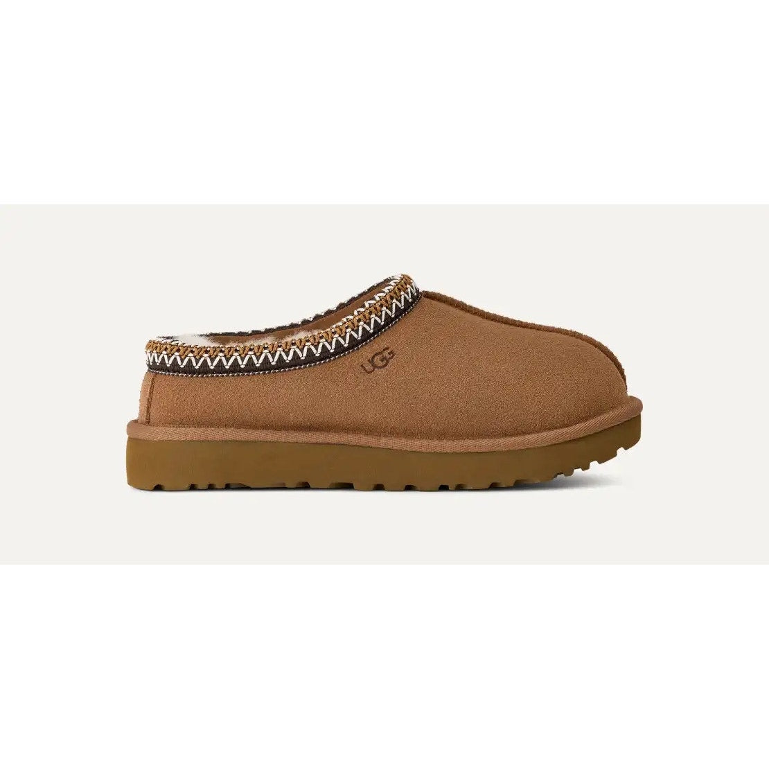 Chestnut UGG Tasman II slippers for women, size 9, featuring soft sheepskin and cozy design, perfect for indoor comfort.