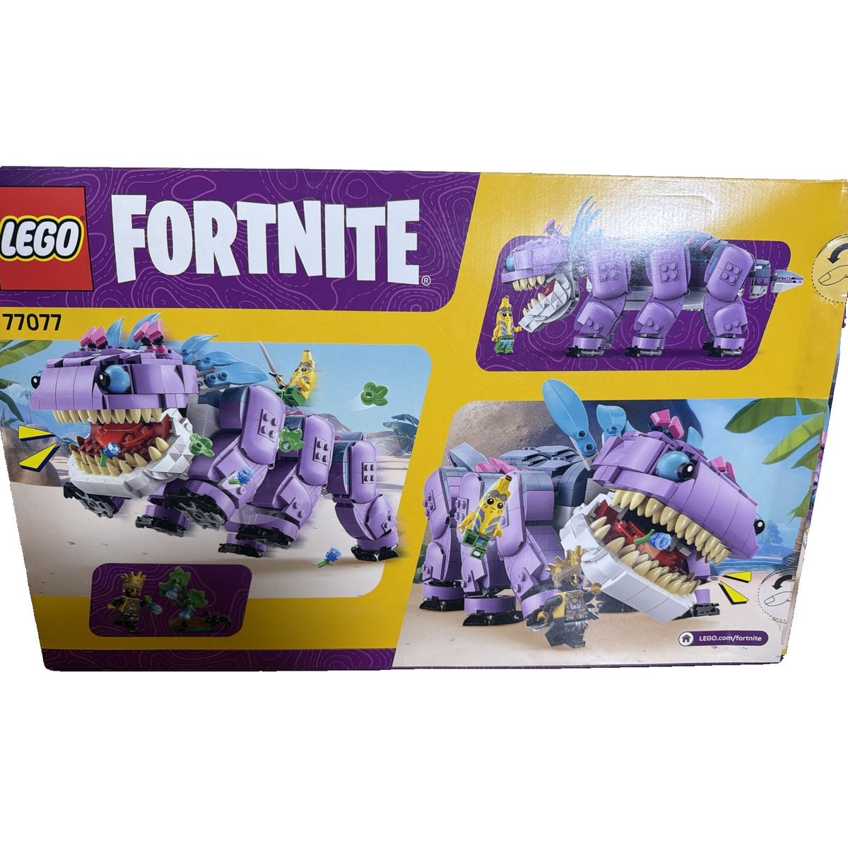 Sealed LEGO Fortnite Klombo building set with 1084 pieces, featuring colorful construction bricks and Fortnite-themed accessories.