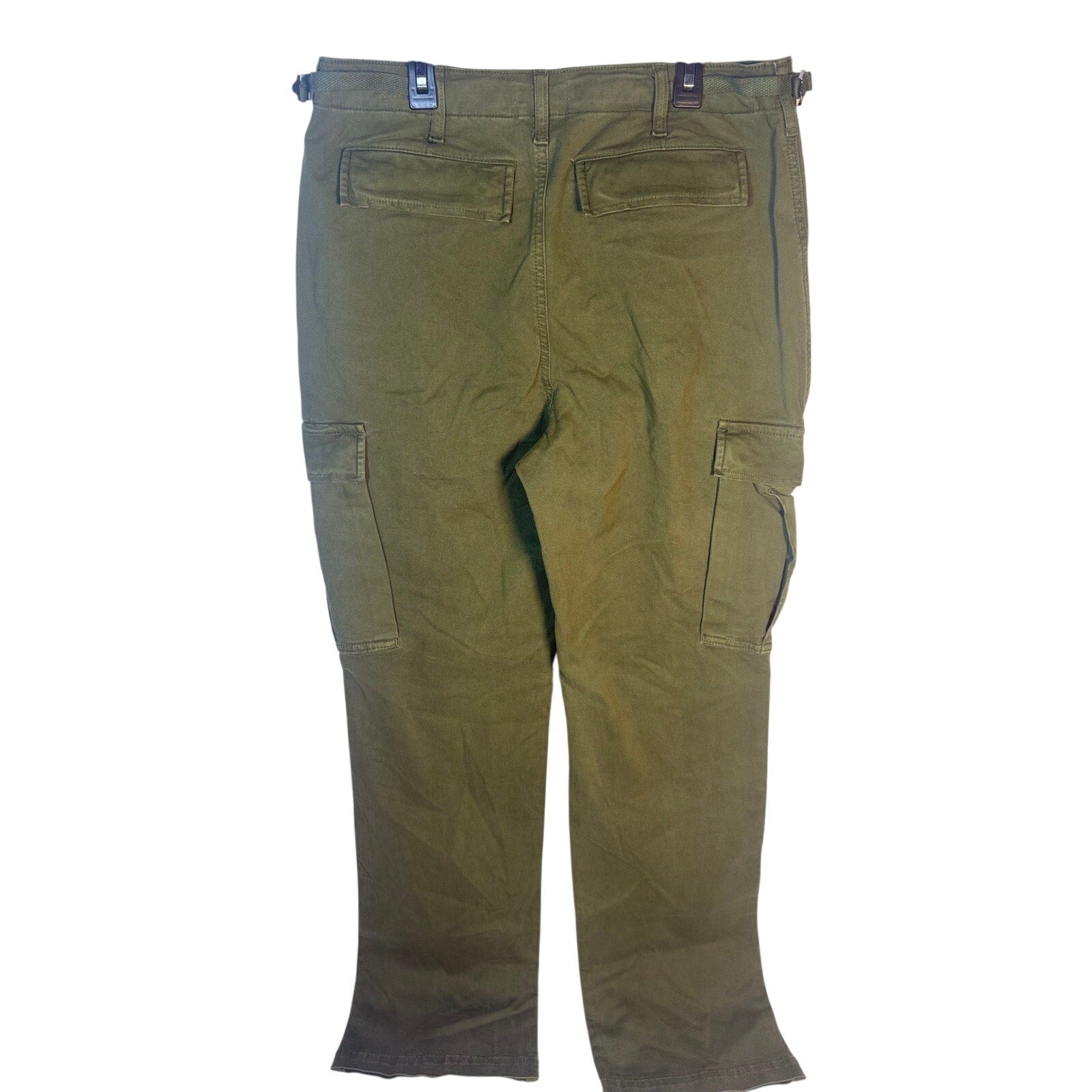 Olive green Good American fatigue cargo pants in size 8, featuring multiple pockets and a relaxed fit, new with tags.