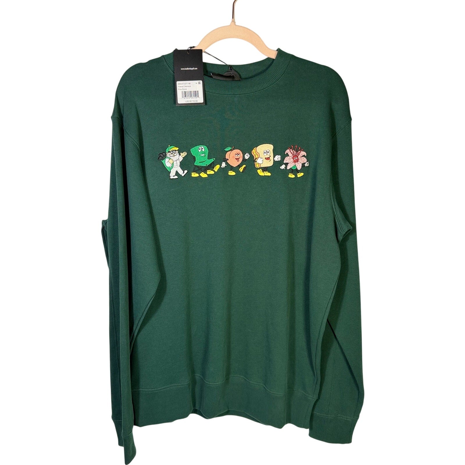 Men's Bad Birdie Pine Grove embroidered golf fleece crewneck sweatshirt in medium, featuring detailed embroidery on soft fabric.