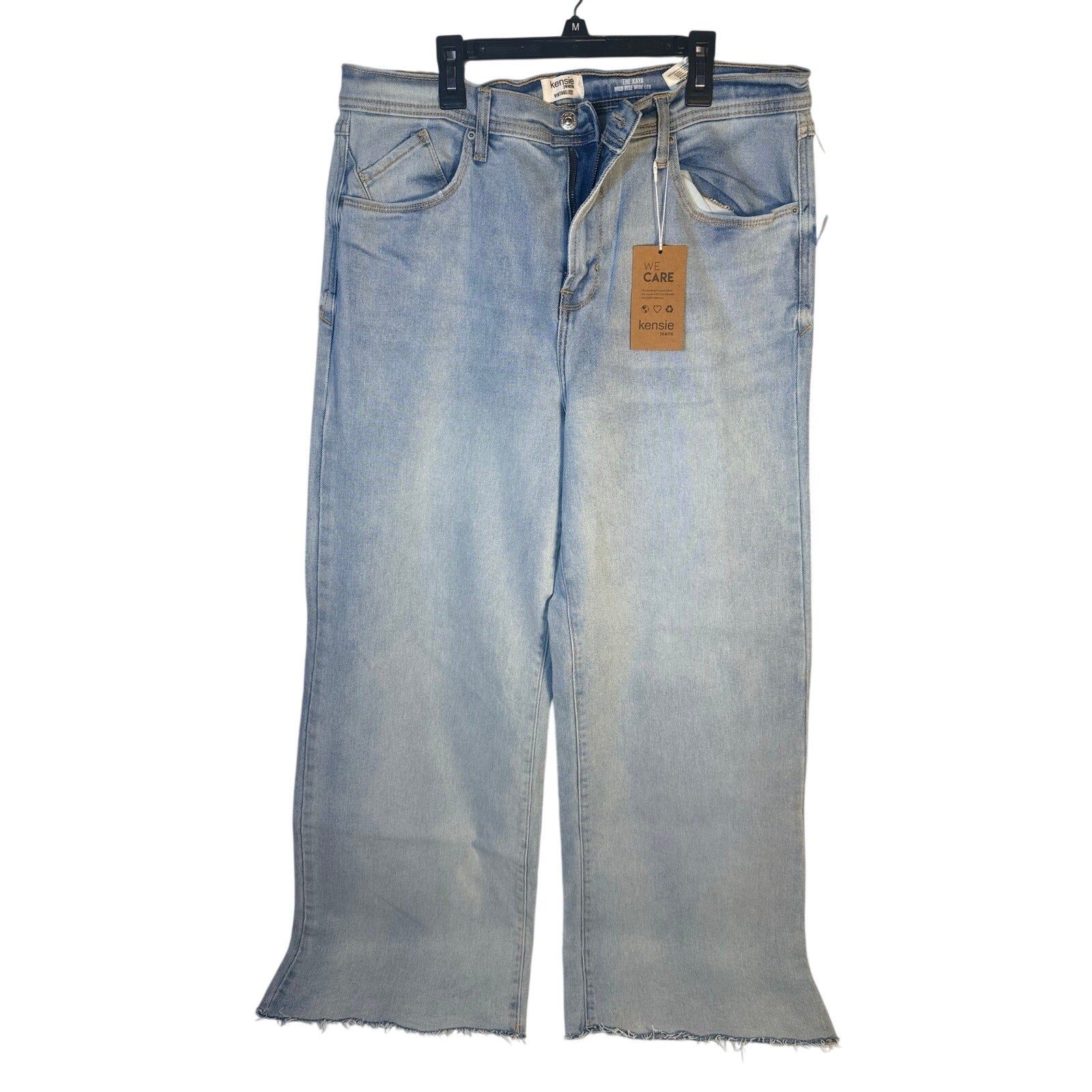 Kensie The Kayla high-rise wide-leg jeans for women, size 14/32, showing the light wash denim and relaxed fit style.