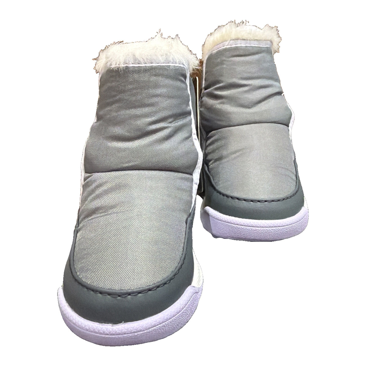 Sorel toddler Whitney II Plus waterproof winter boots in Quarry and Lavender Cloud, size 6, new in box, showing the boot's design and color.