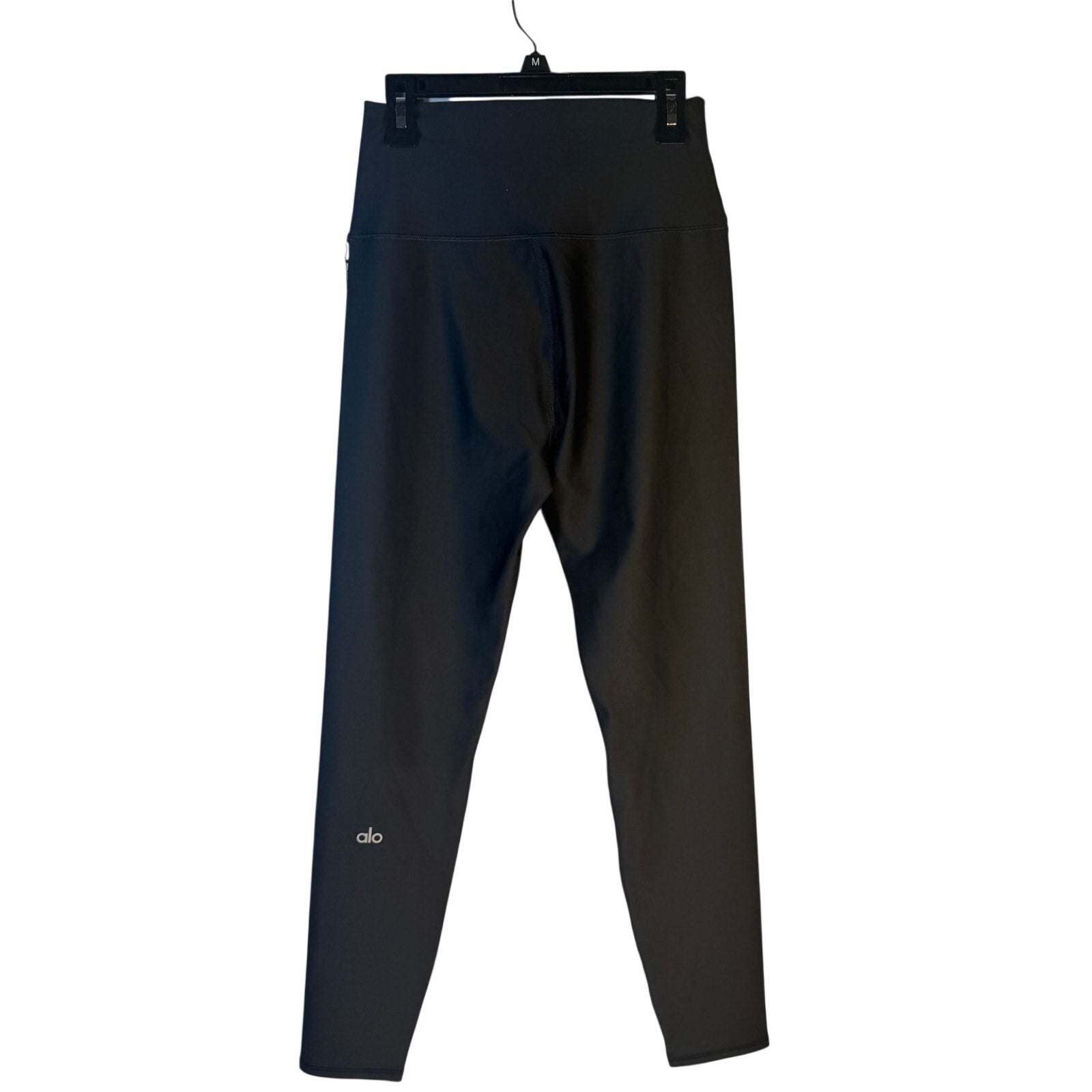 Black Alo Yoga Airlift 7/8 high waist leggings for women, large size, shown flat on a white background.