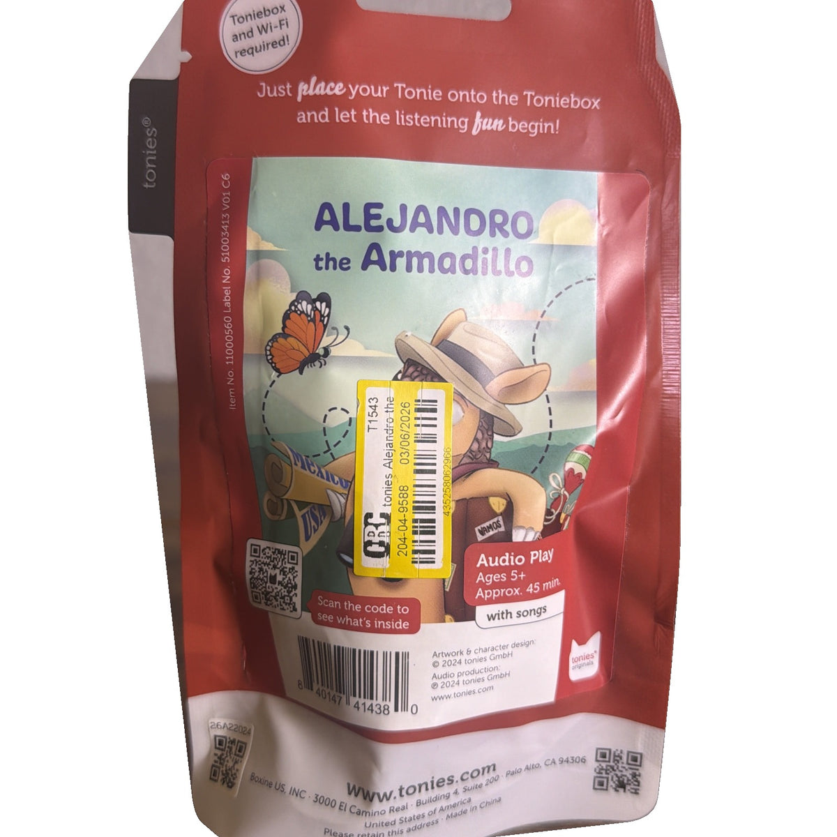 Tonies Alejandro the Armadillo Audio Play Audio Character New