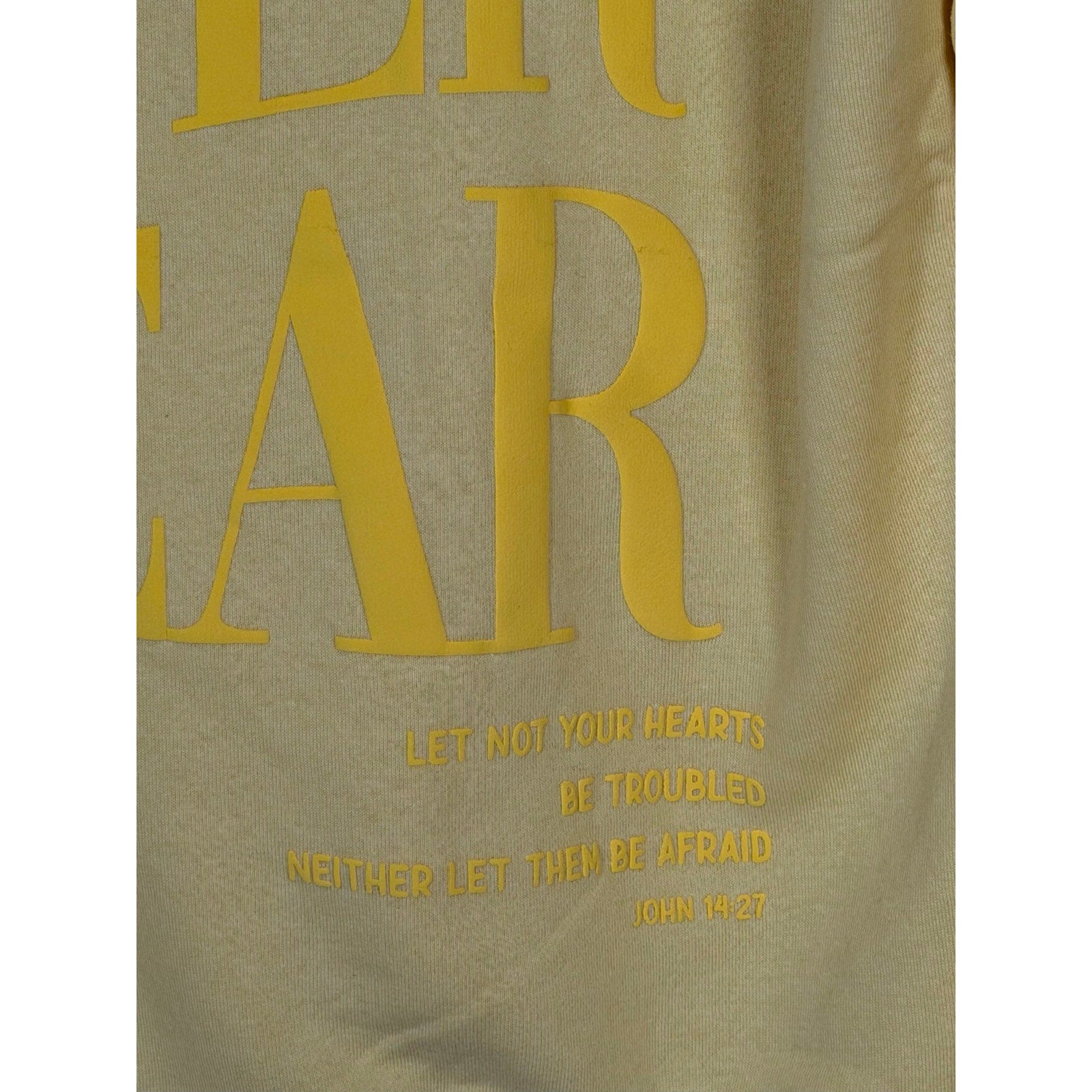 Yellow Revival Club Faith Cross crewneck sweatshirt in size S with Christian design on the front.